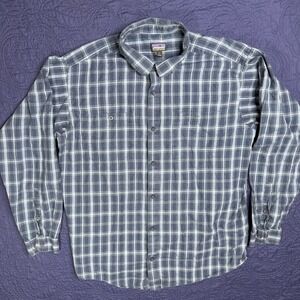 Patagonia Men L Organic Cotton Long Sleeve Plaid Button Down Shirt Blue Outdoors